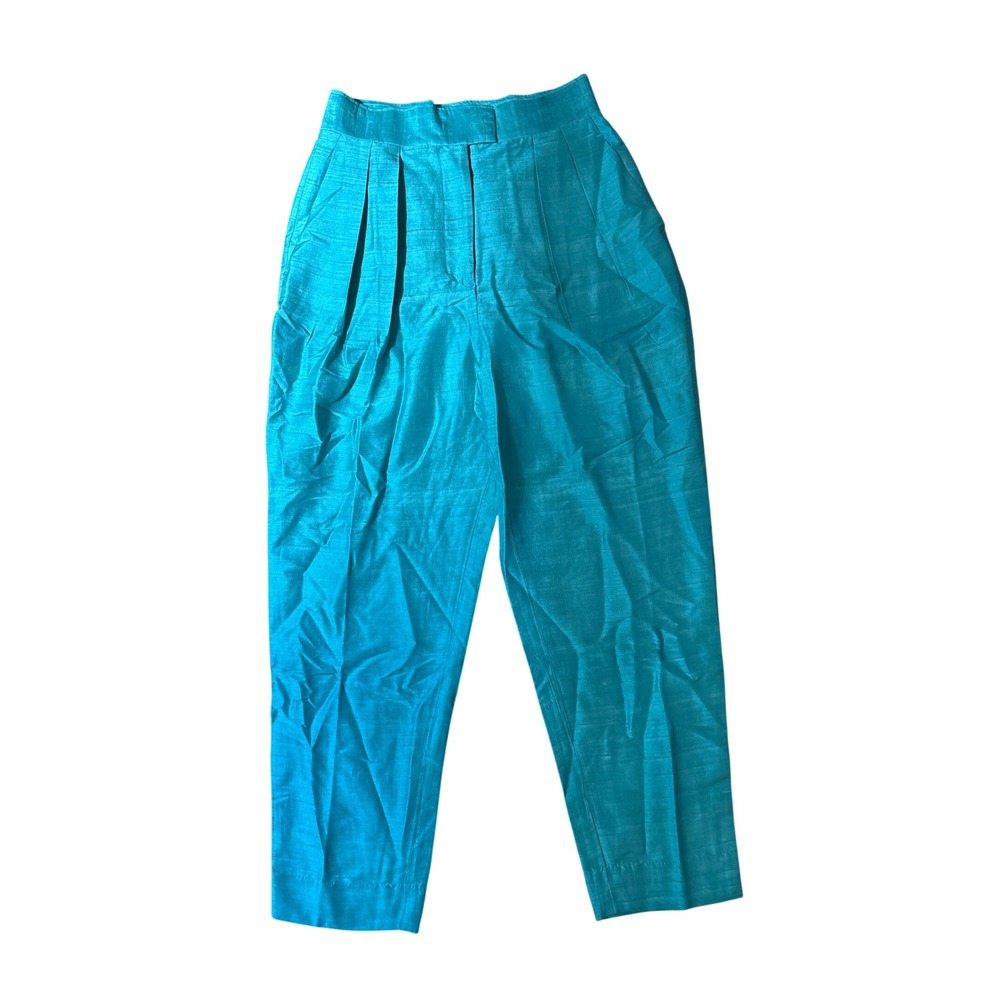 Julia Amory Silk Trousers Women Turquoise Pleated High Rise NWT SIZE Medium